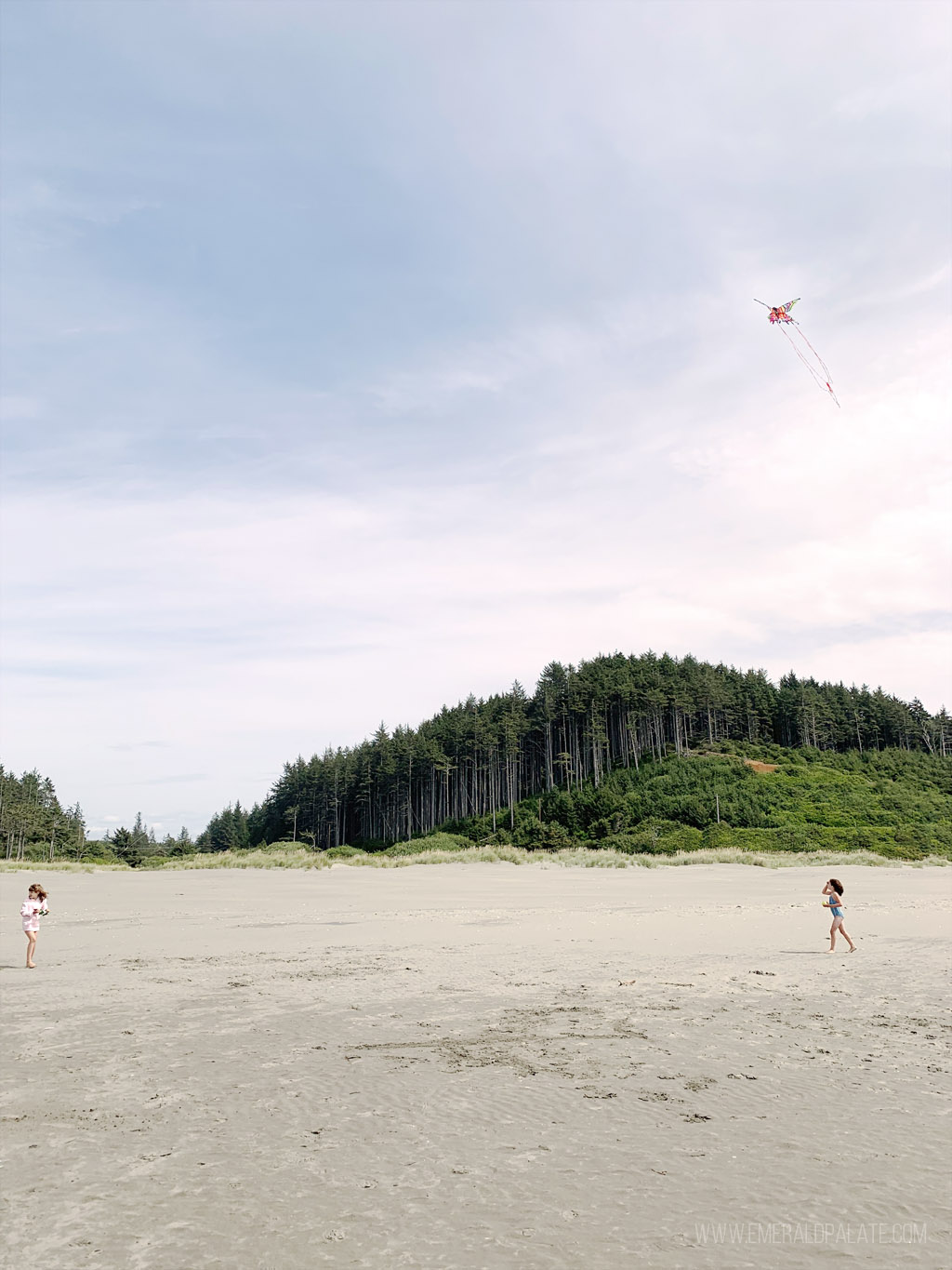 kids playing with a kite on the beach, one of the best things to do in Seabrook, WA