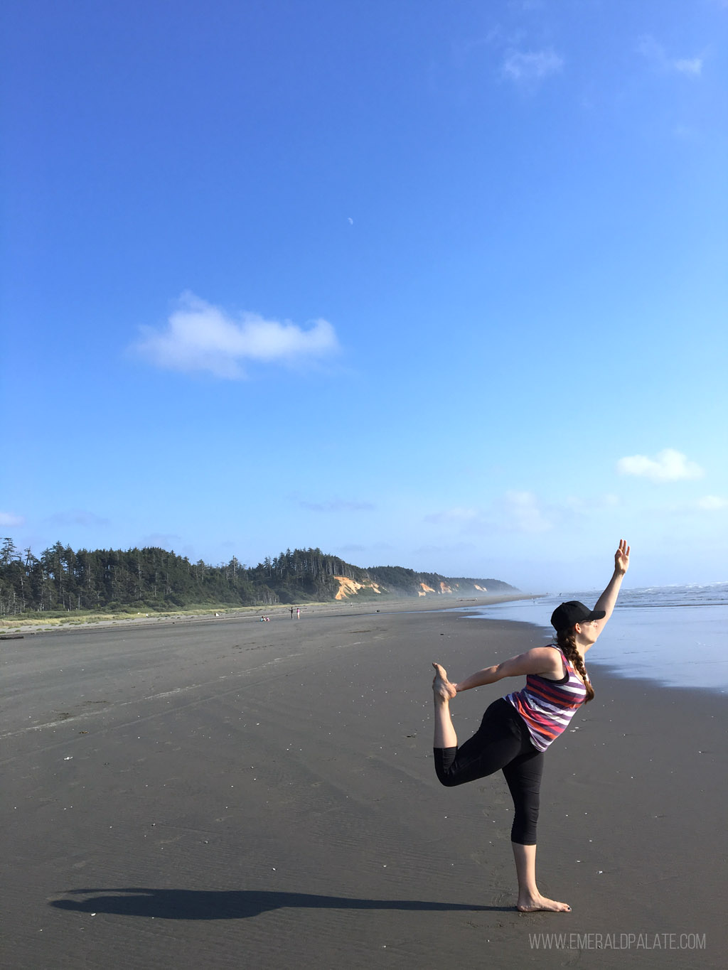 woman doing yoga on the beach in Seabrook, WA