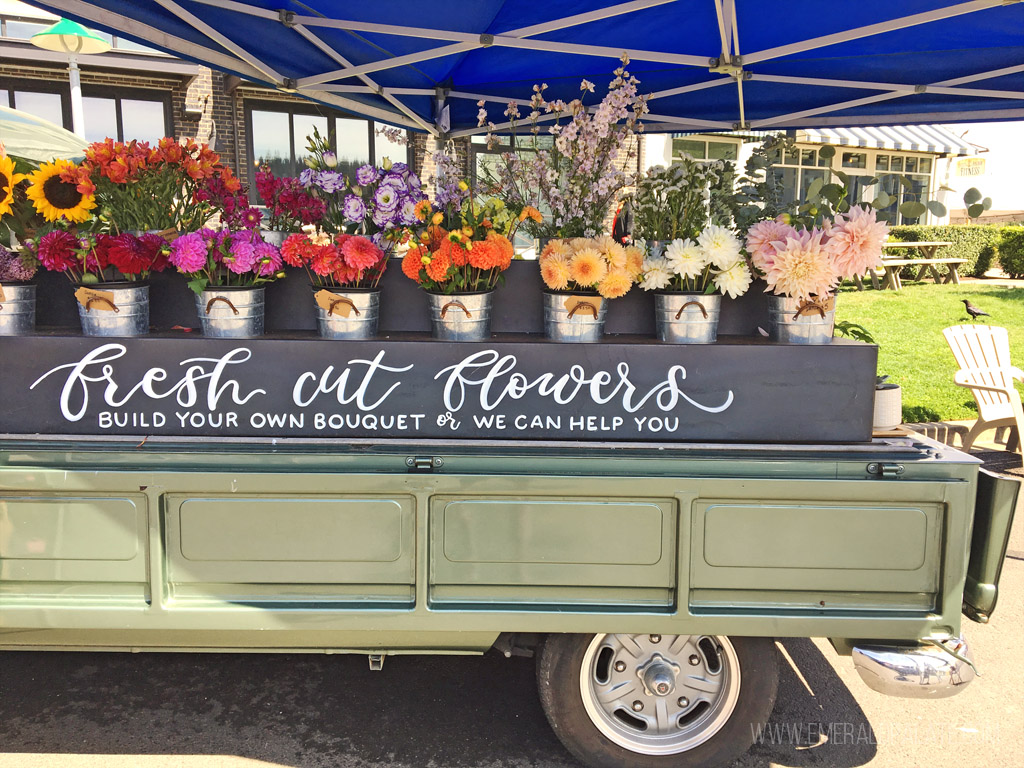 flower cart at the farmers market in Seabrook, WA