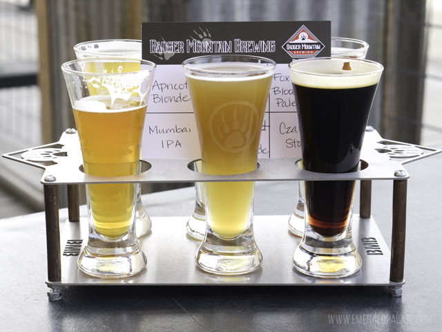 Beer tasting sampler from Badger Mountain Brewing, a Wenatchee brewery