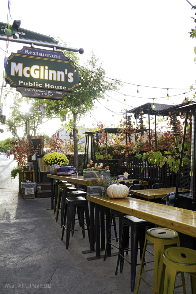 Outdoor seating at McGlinn's Public House, one of my favorite restaurants in Wenatchee, WA