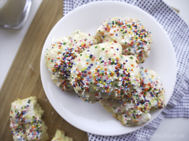 Plate of Italian decorated lemon cookies, part of a lemon drop cookies recipe