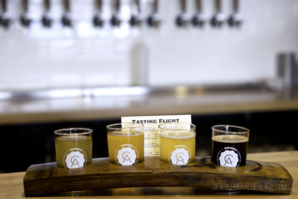 beer sampler flight at a Columbia River Gorge brewery