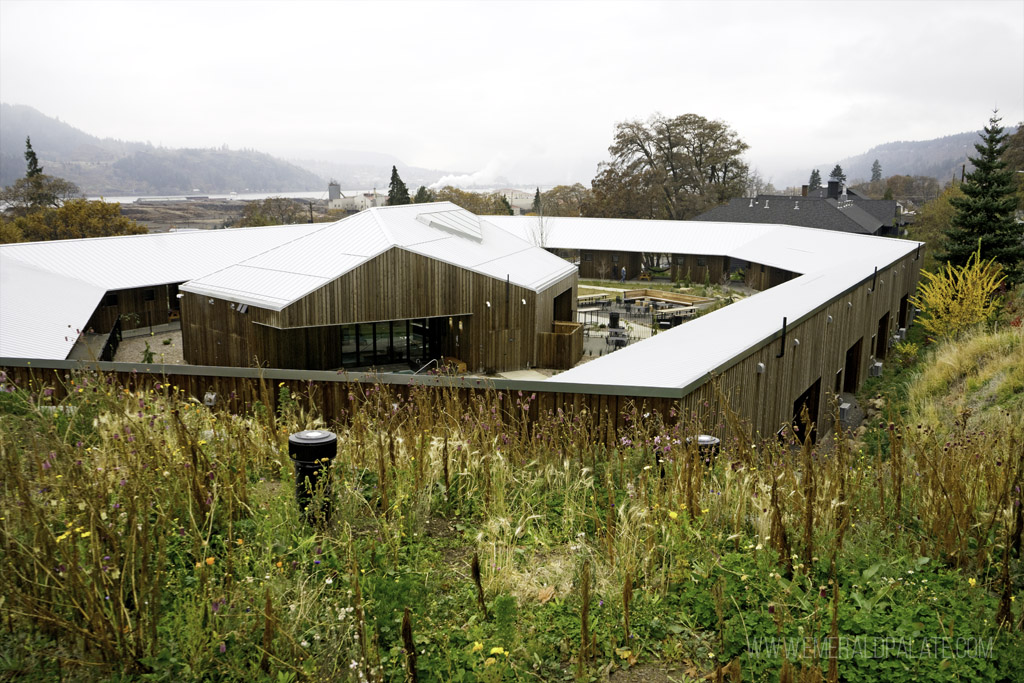 exterior of bathhouse at The Society Hotel in Columbia Gorge