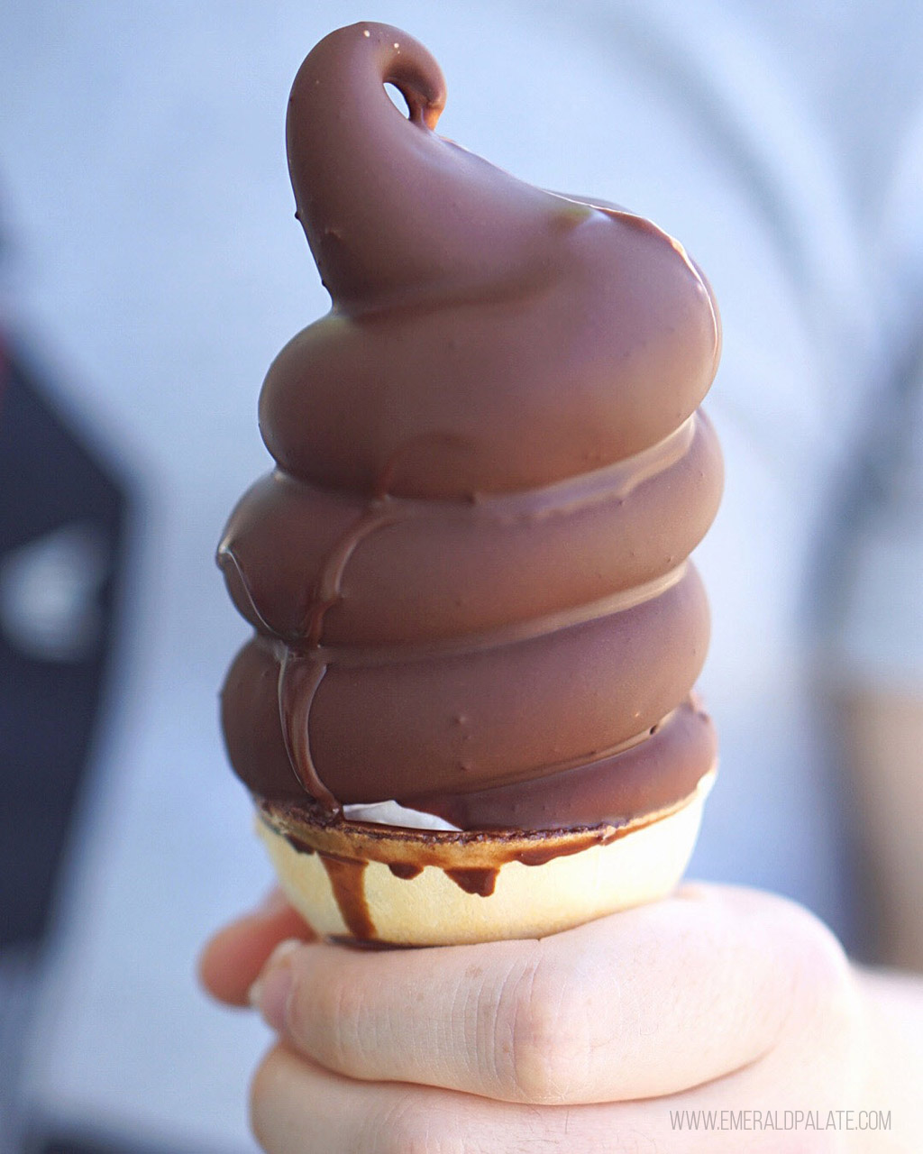 chocolate dip soft serve ice cream cone