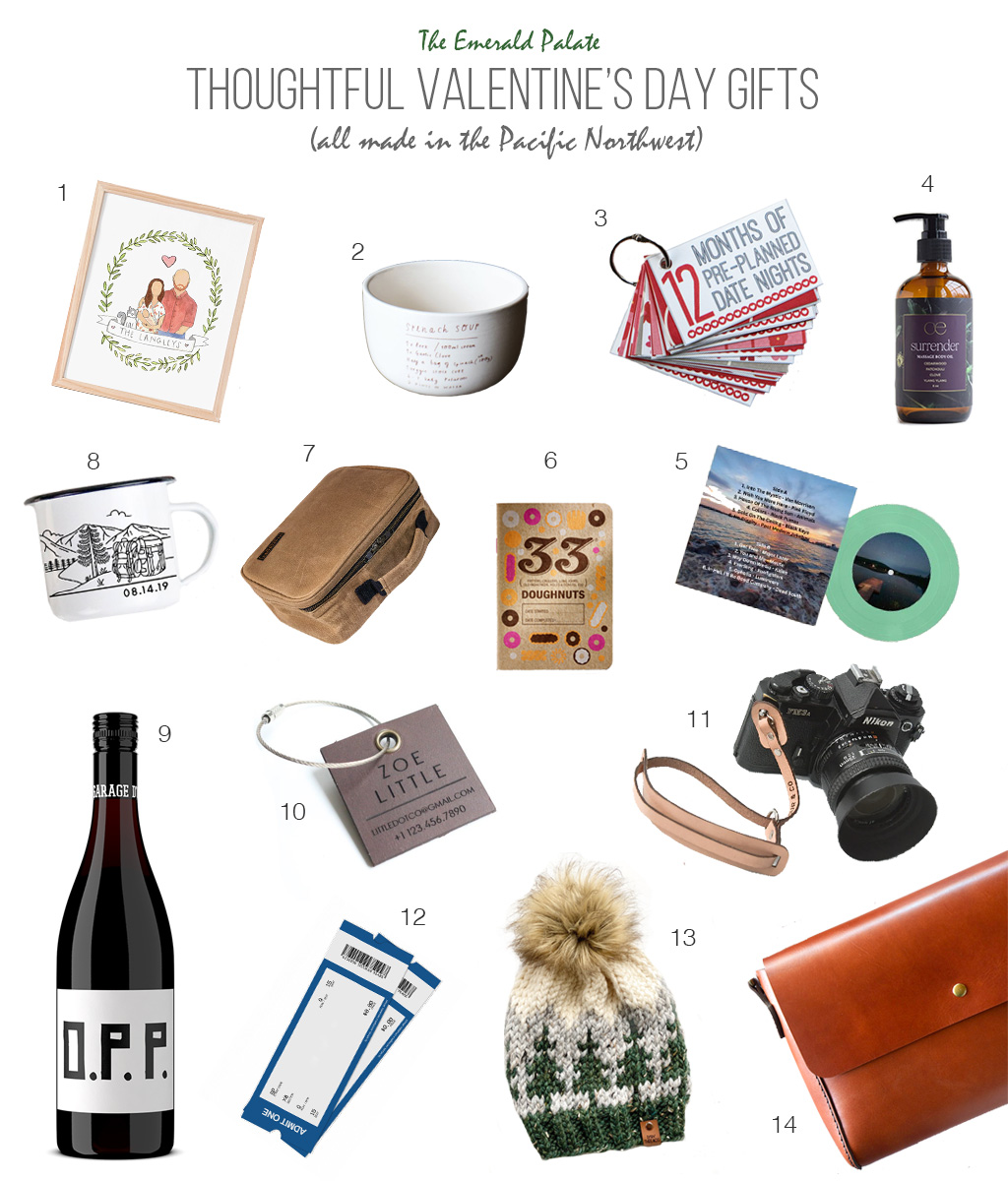 collage of 14 collage of thoughtful Valentine's Day gifts made in the Pacific Northwest