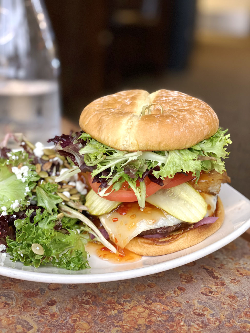 large burger and salad from a Mt. Hook ski resort