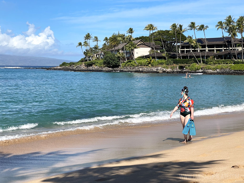 woman on the beach of one of the best snorkeling spots on Maui