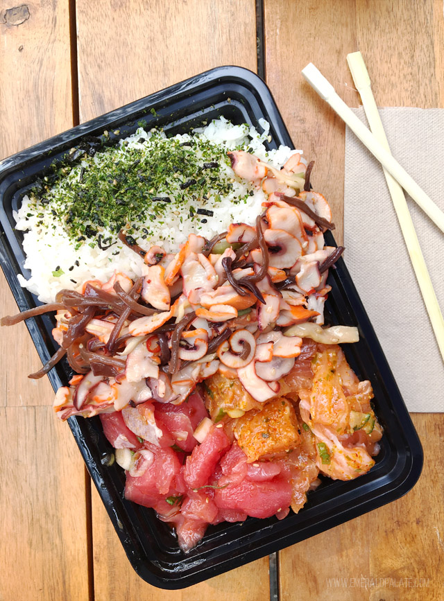 poke bowl from Seattle Fish Guys, one of the best cheap restaurants in Seattle