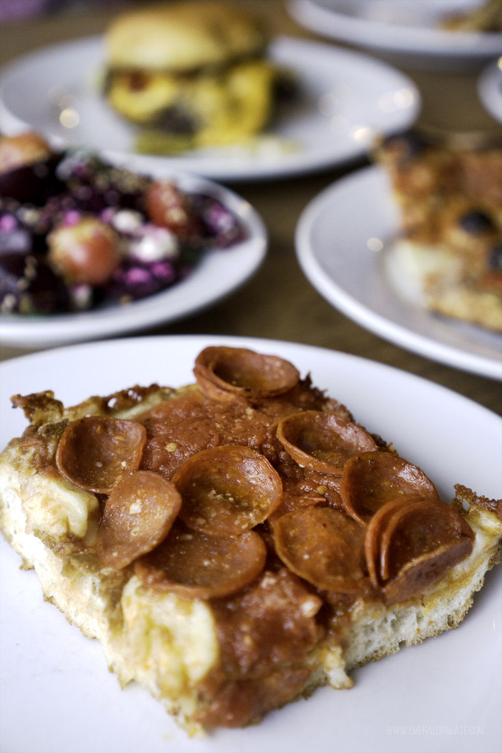 Detroit style pizza with pepperoni, some of the best pizza in Seattle