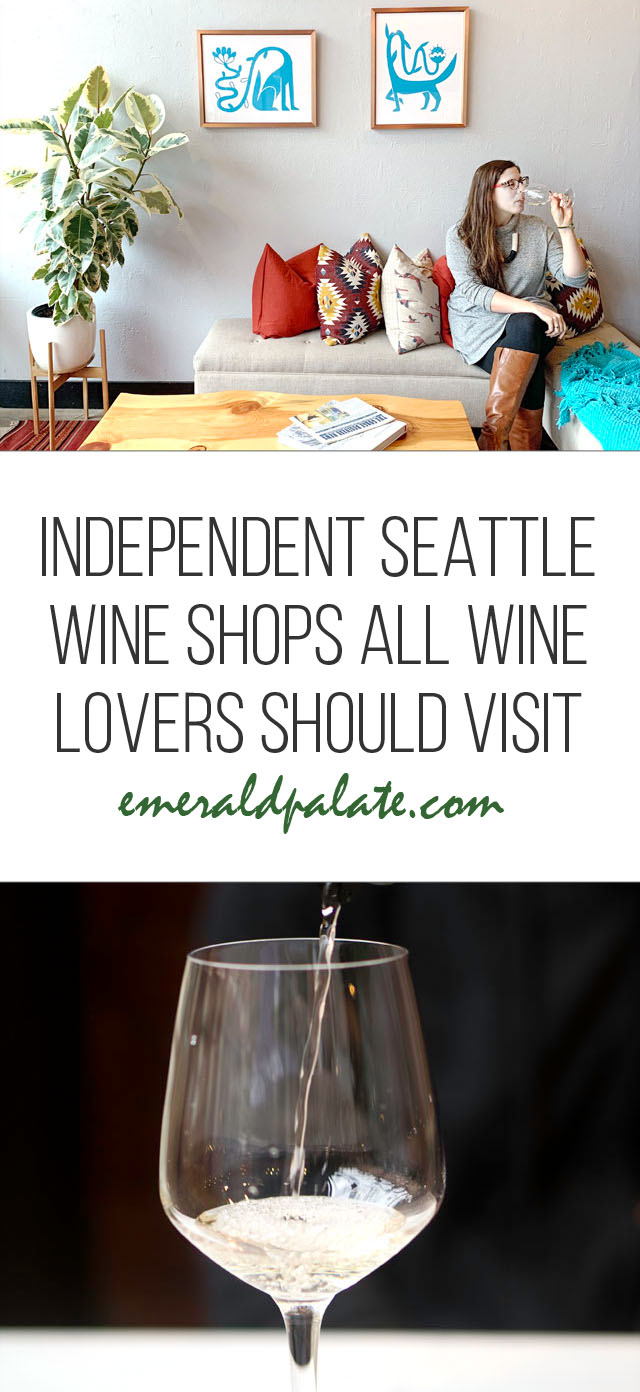 collage of photos, one a woman drinking wine at a wine shop, the other white wine being poured into a glass