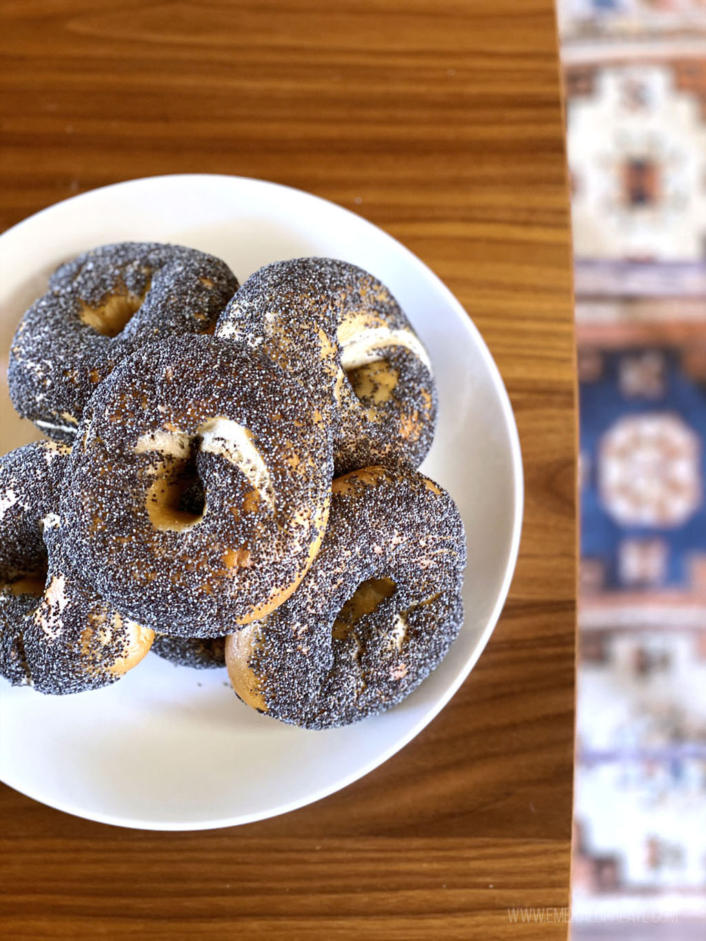 plate of poppy seed bagels from the spot with the best bagels in Seattle