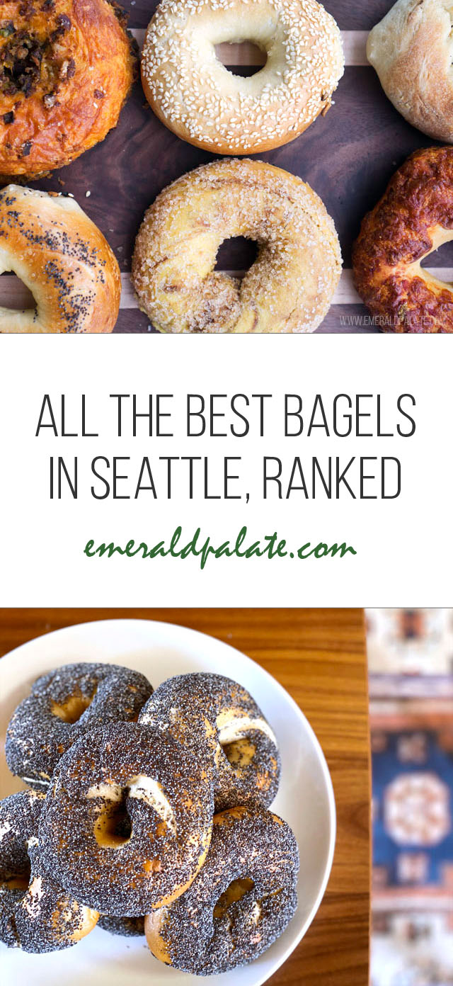 Images of different flavors of New York-style bagels made in Seattle