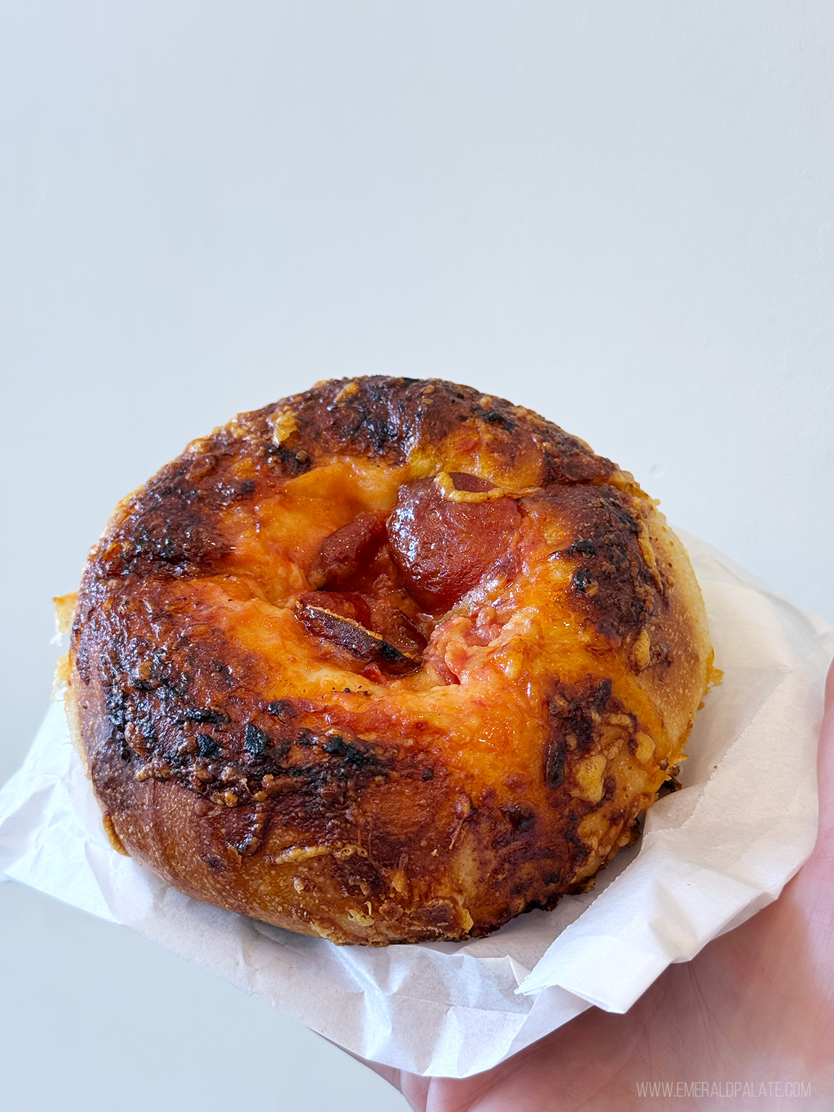 bialy with pepperoni from one of the best bagel shops in Seattle