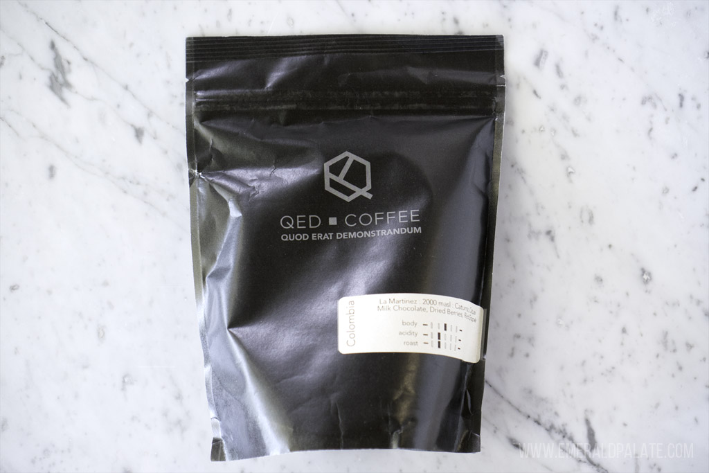 bag of coffee beans from QED Coffee