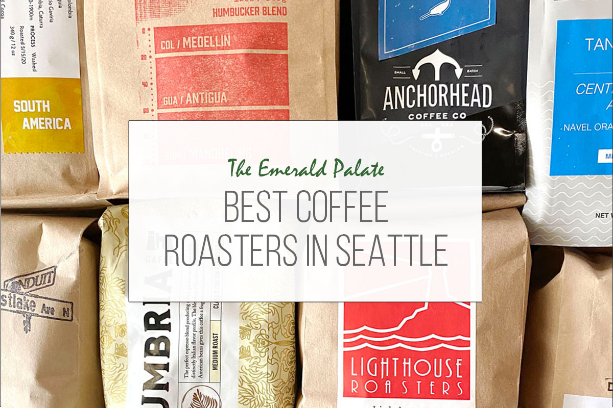 8 bags of coffee beans side by side from the best Seattle coffee roasters