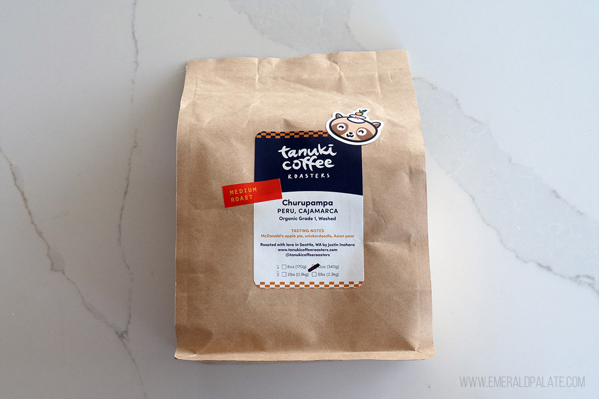 bag of beans from Tanuki Coffee Roasters