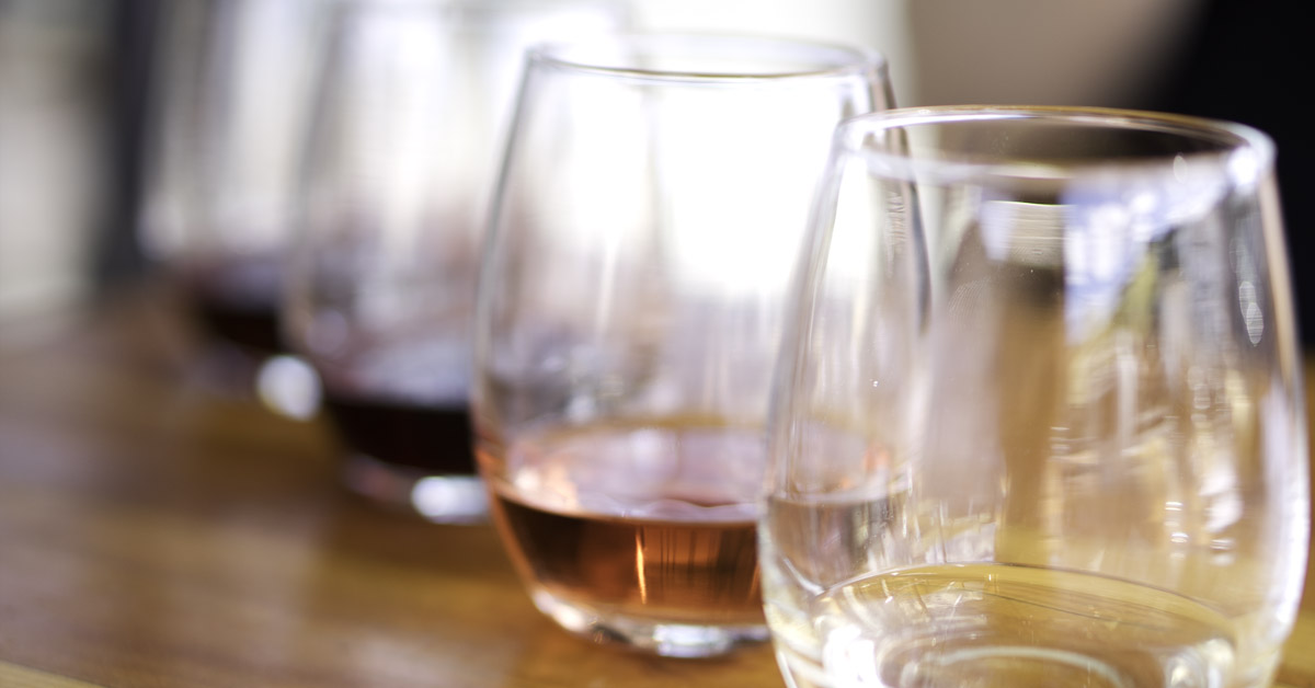 Close up of colorful wine tasting flight