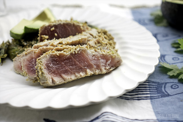 plate of ahi tuna steak