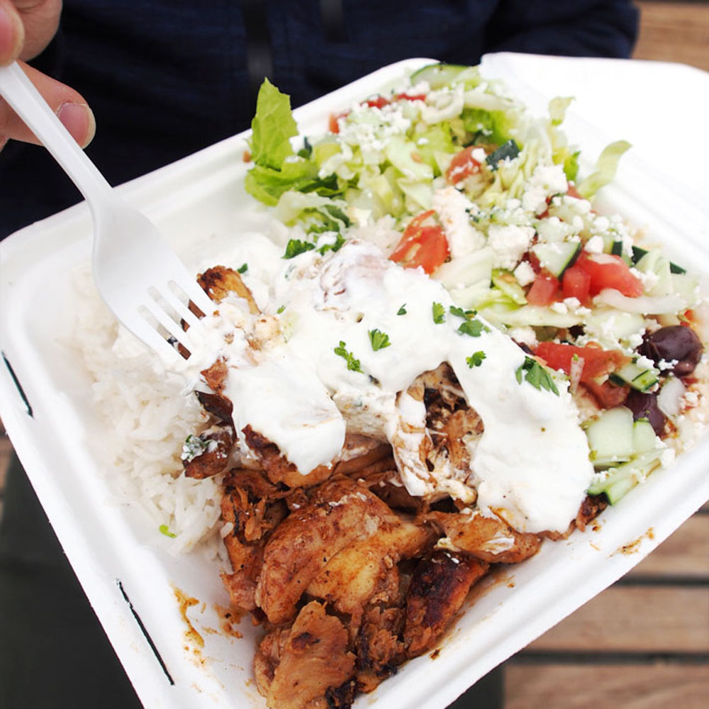 chicken shawarma plate on a Seattle walking food tour