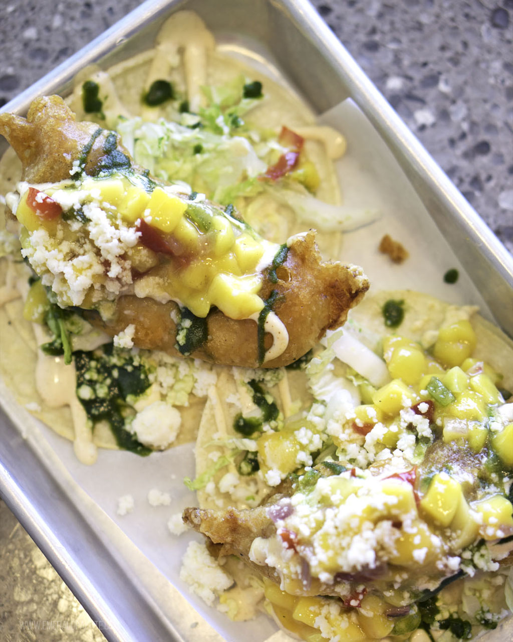 plate of fried fish tacos at one of the best places for fish near Seattle