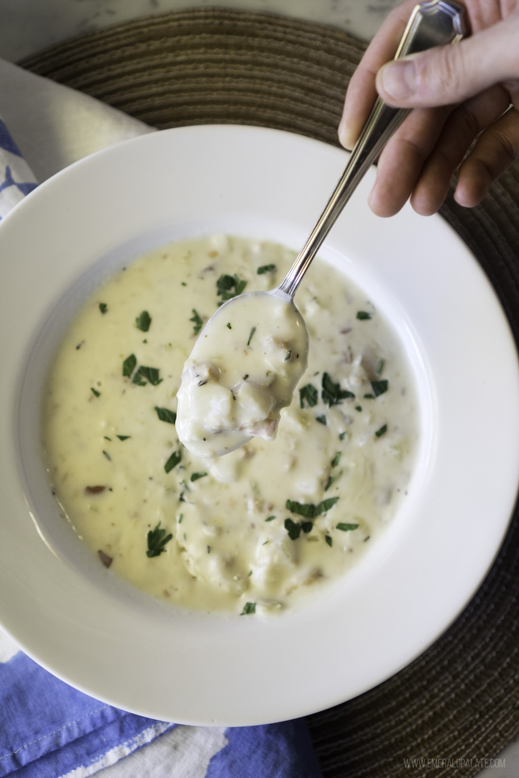 bowl of clam chowder in Pike Place Market