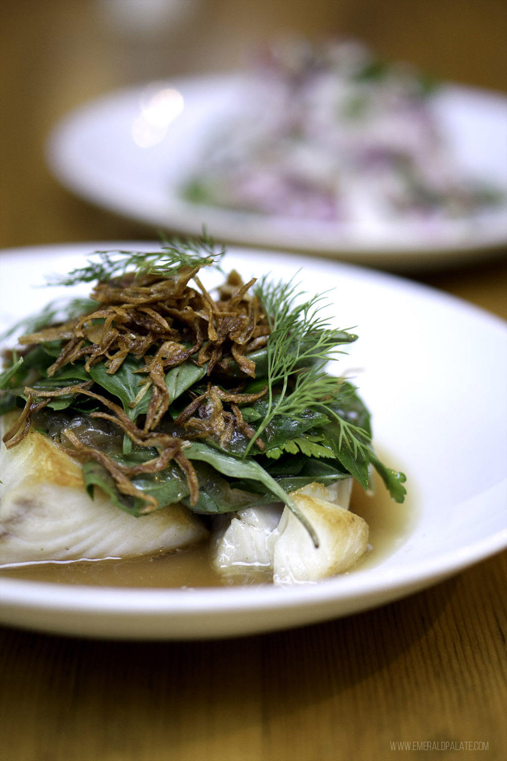 Black cod topped with herbs at one of my go-to restaurants in Seattle for comfort food