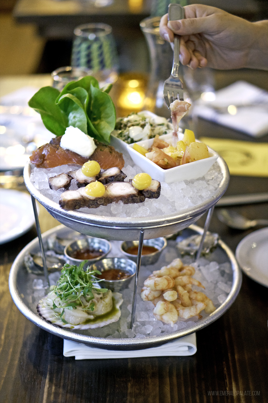 Seafood tower at one of the top seafood restaurants in Seattle