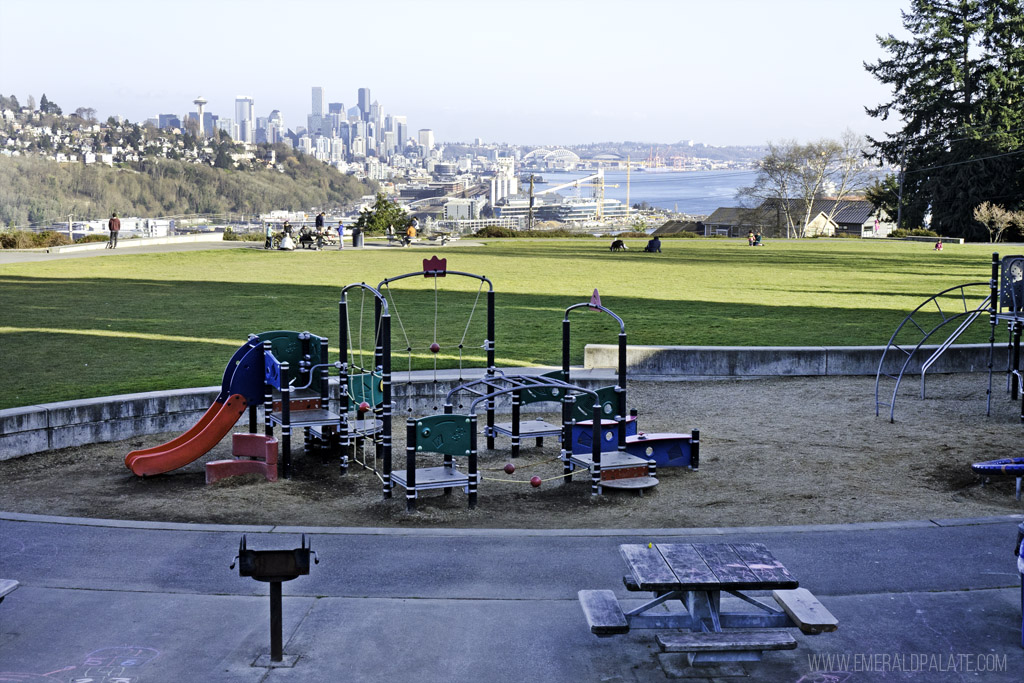 View of Seattle skyline from playground