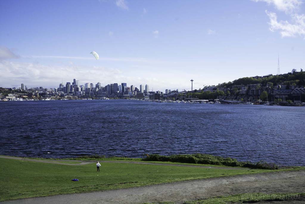View of Seattle skyline and Lake Union at Gas Works Park