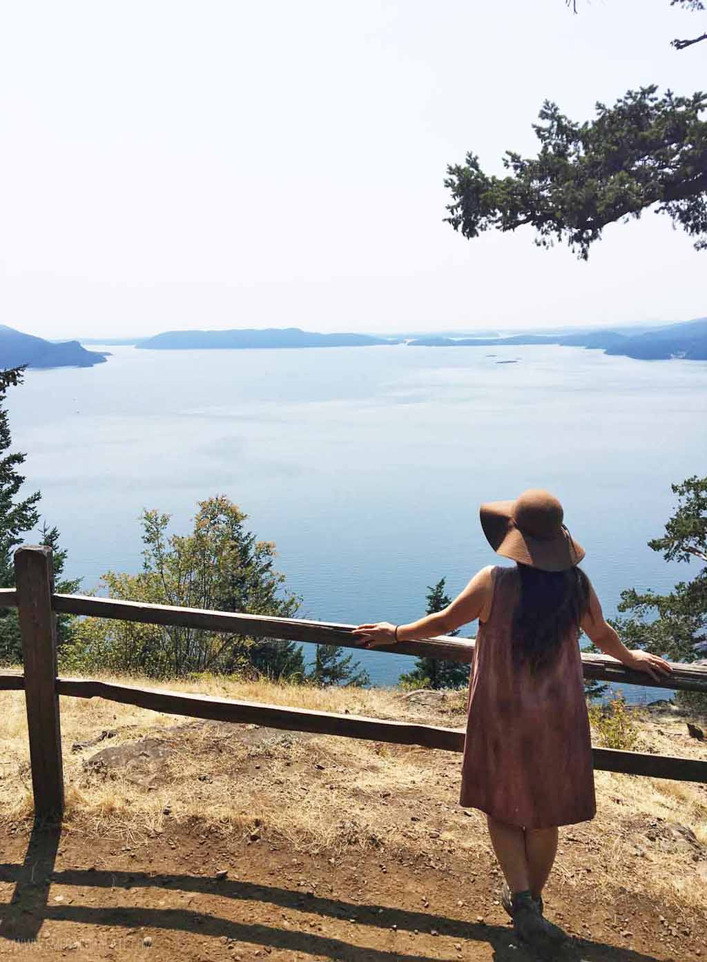 woman looking out to water at top of Bakers Preserve hike viewpoint