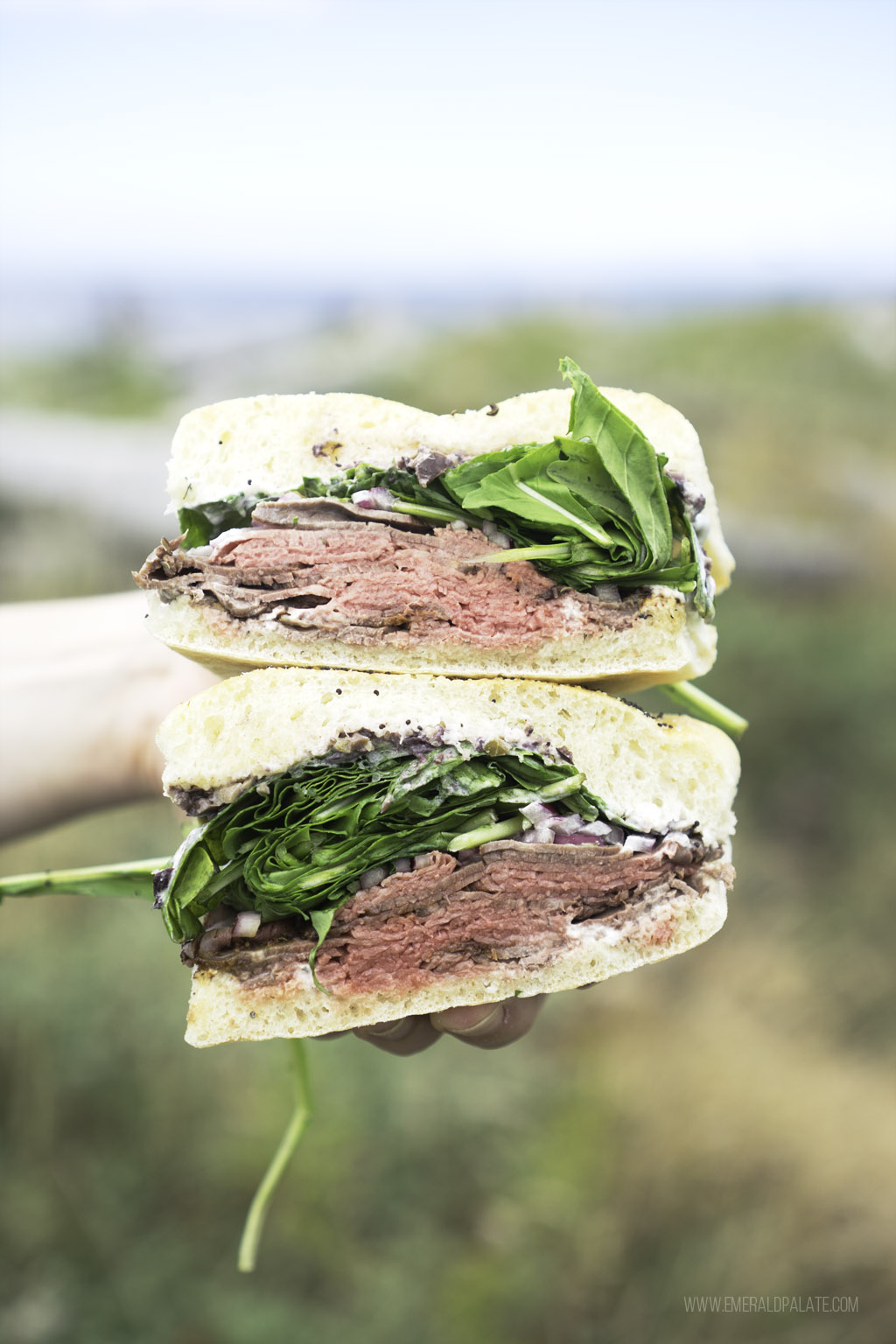 close up of roast beef sandwich from a restaurant on San Juan Island