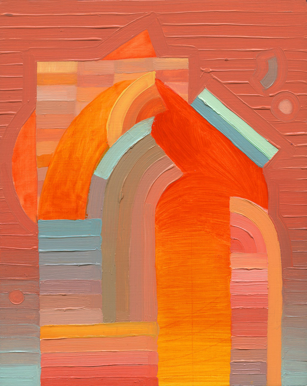 sunset-like art using linear and arched shapes