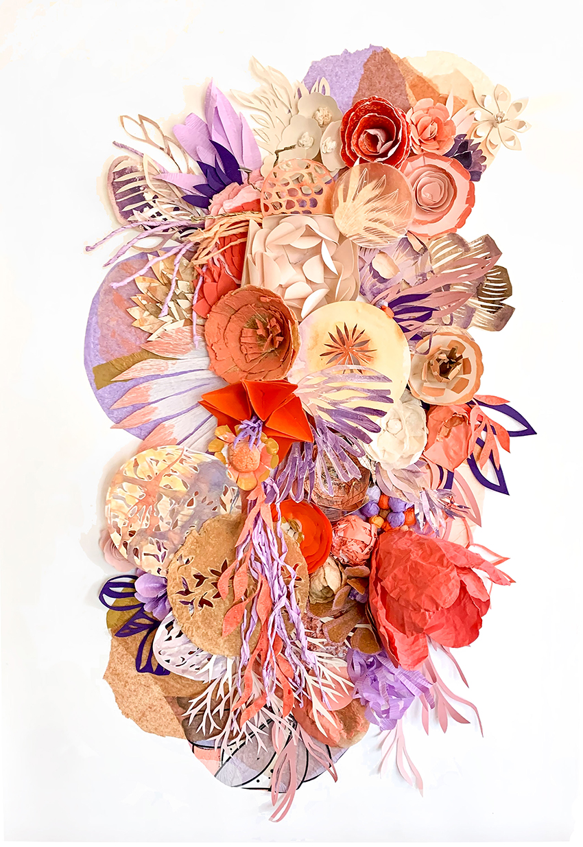 intricate floral 3D art collage made with paper