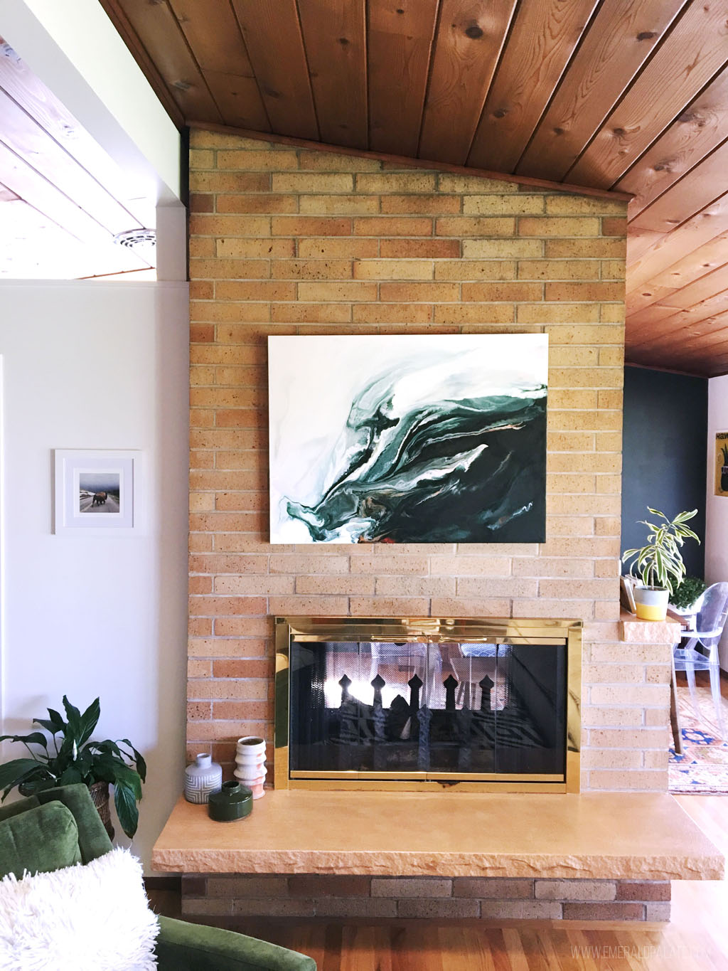 One of the best Pacific Northwest artists artwork on a fireplace 