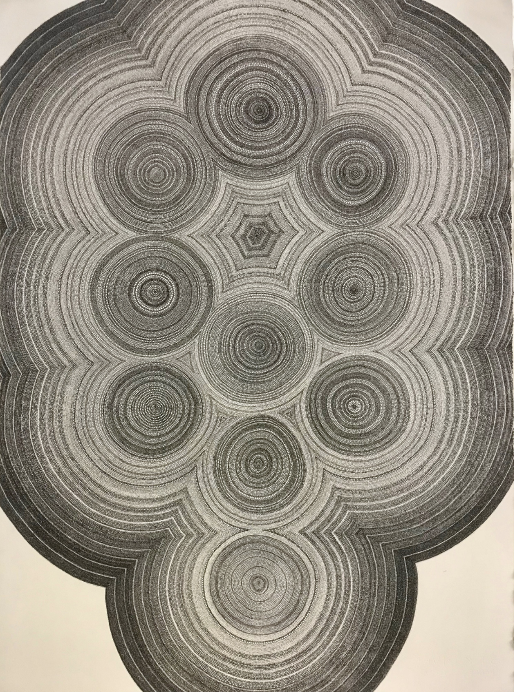 abstract black and white painting of concentric circles from a PNW artist