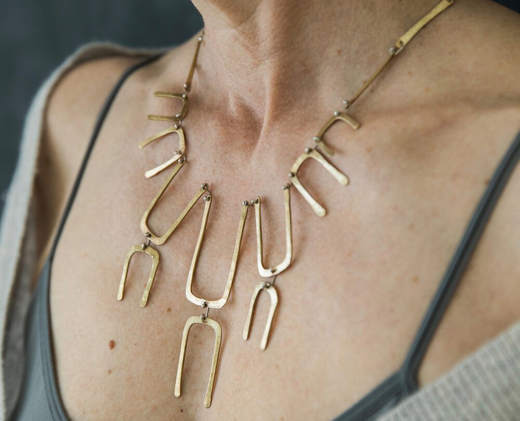 Brass geometric statement necklace from a local jewelry maker in Seattle