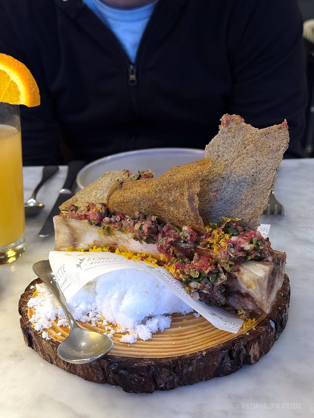 steak tartare served in bone barrow at one of the best restaurants in Whistler Village BC