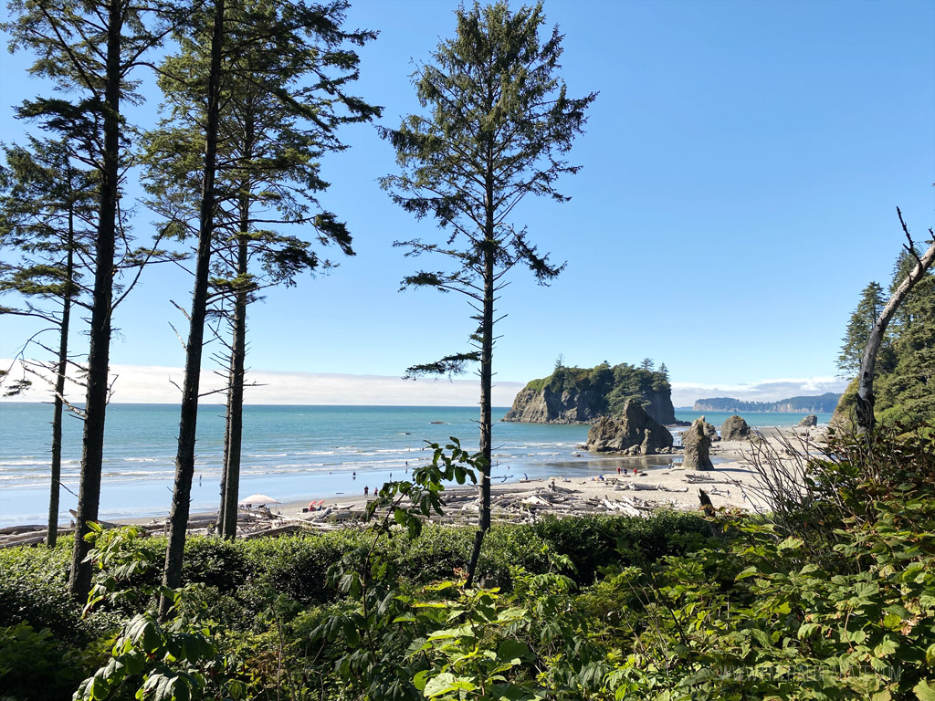 view of Ruby Beach from afar, a top attraction on the Washington coast in the Olympic National Park