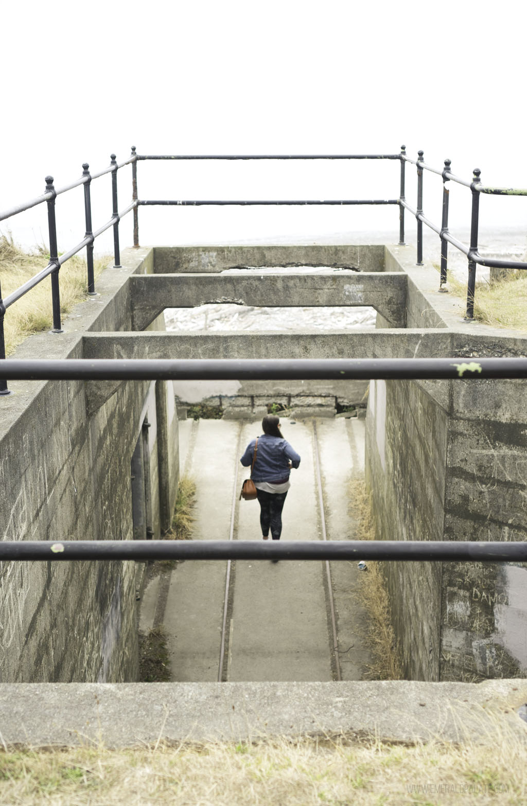 woman walking in fort on Whidbey Island