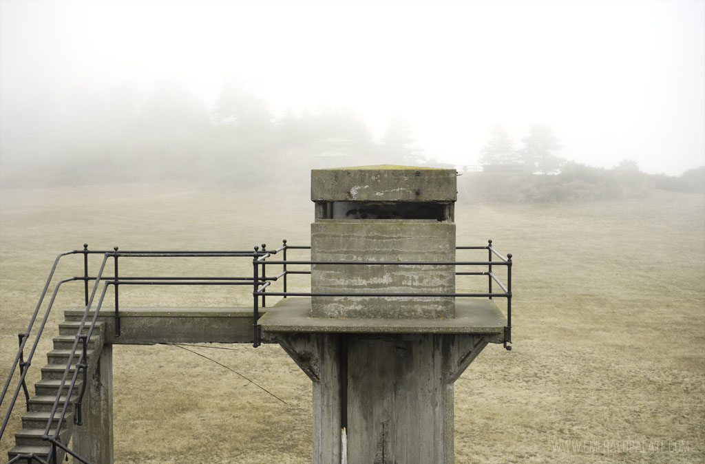 bunker lookout in fog at Fort Casey State Park in Whidbey Island