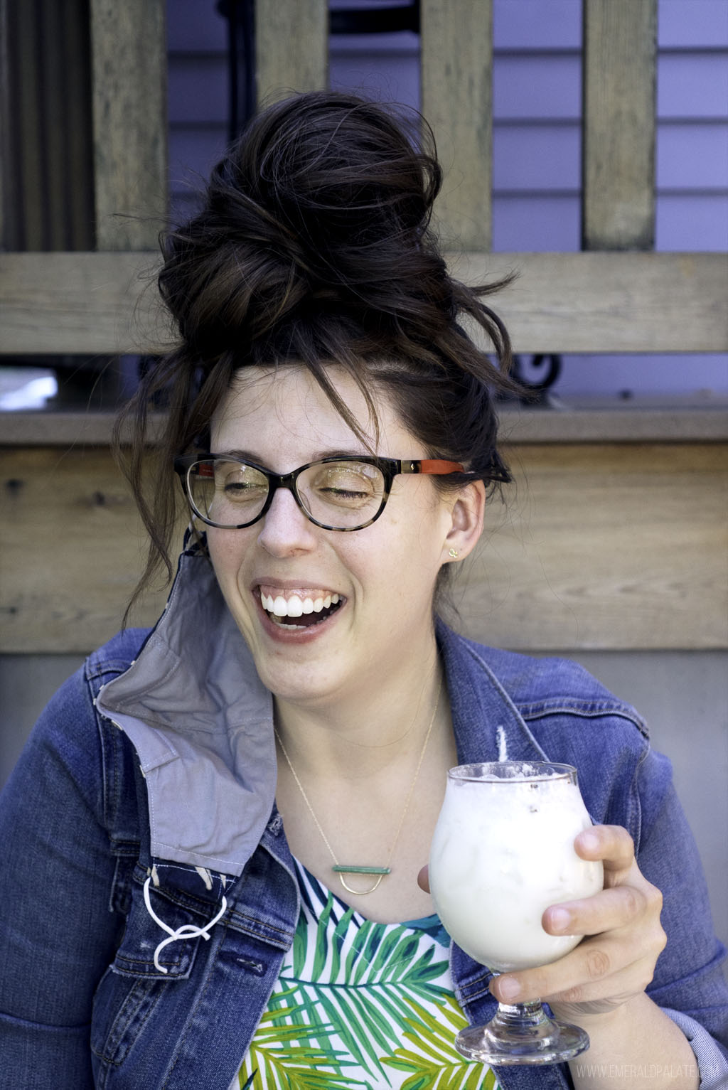 Adria drinking a pina colada