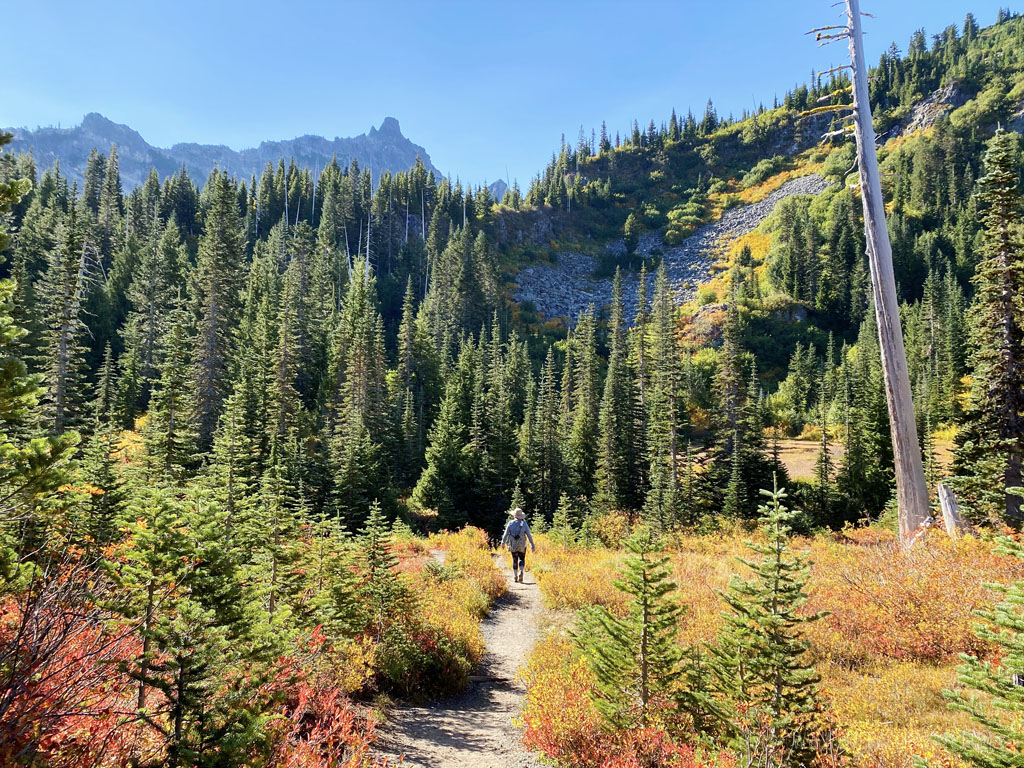 woman hiking one of the best hikes at Mt Rainier National Park