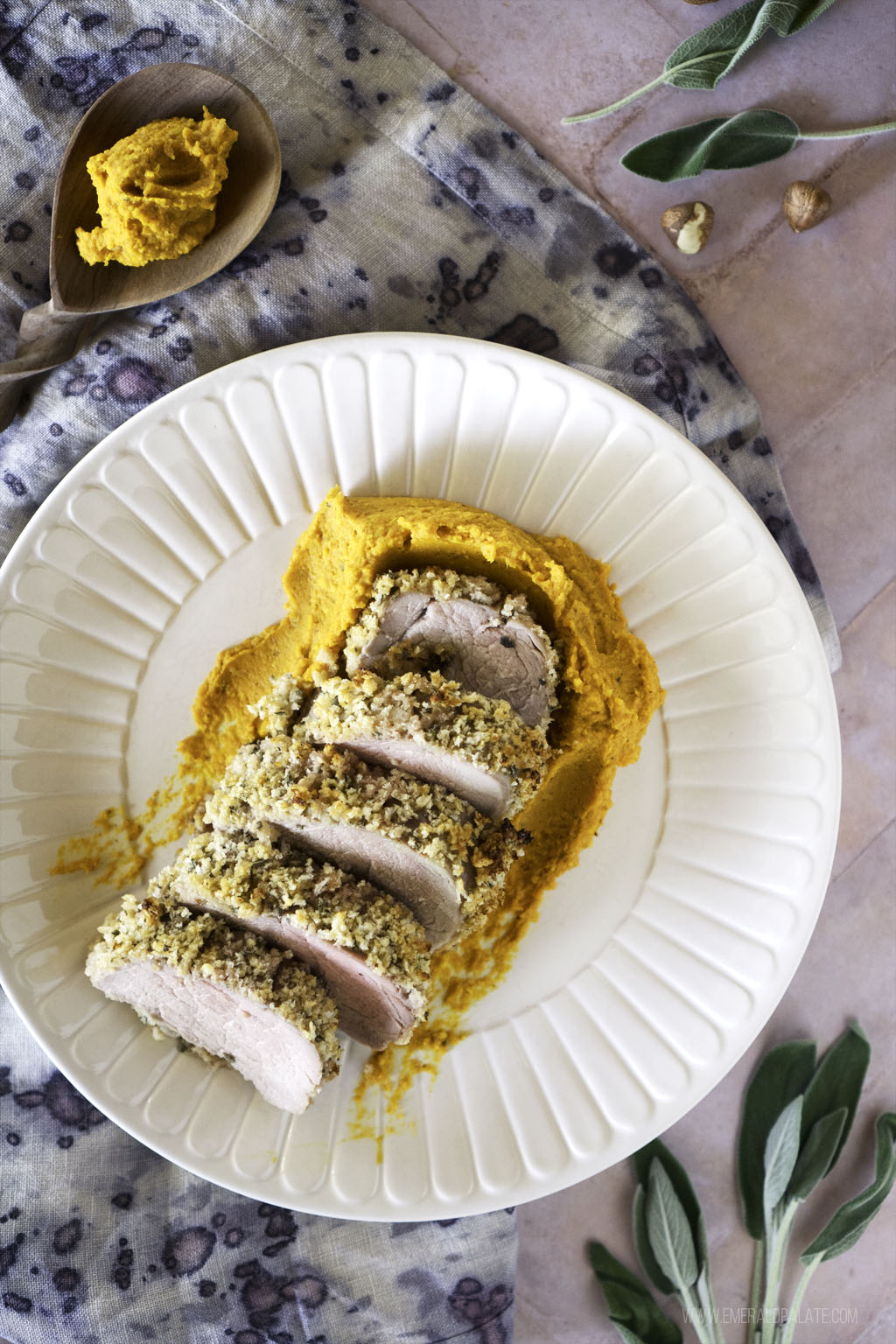 butternut squash and carrot hazelnut puree with pork tenderloin