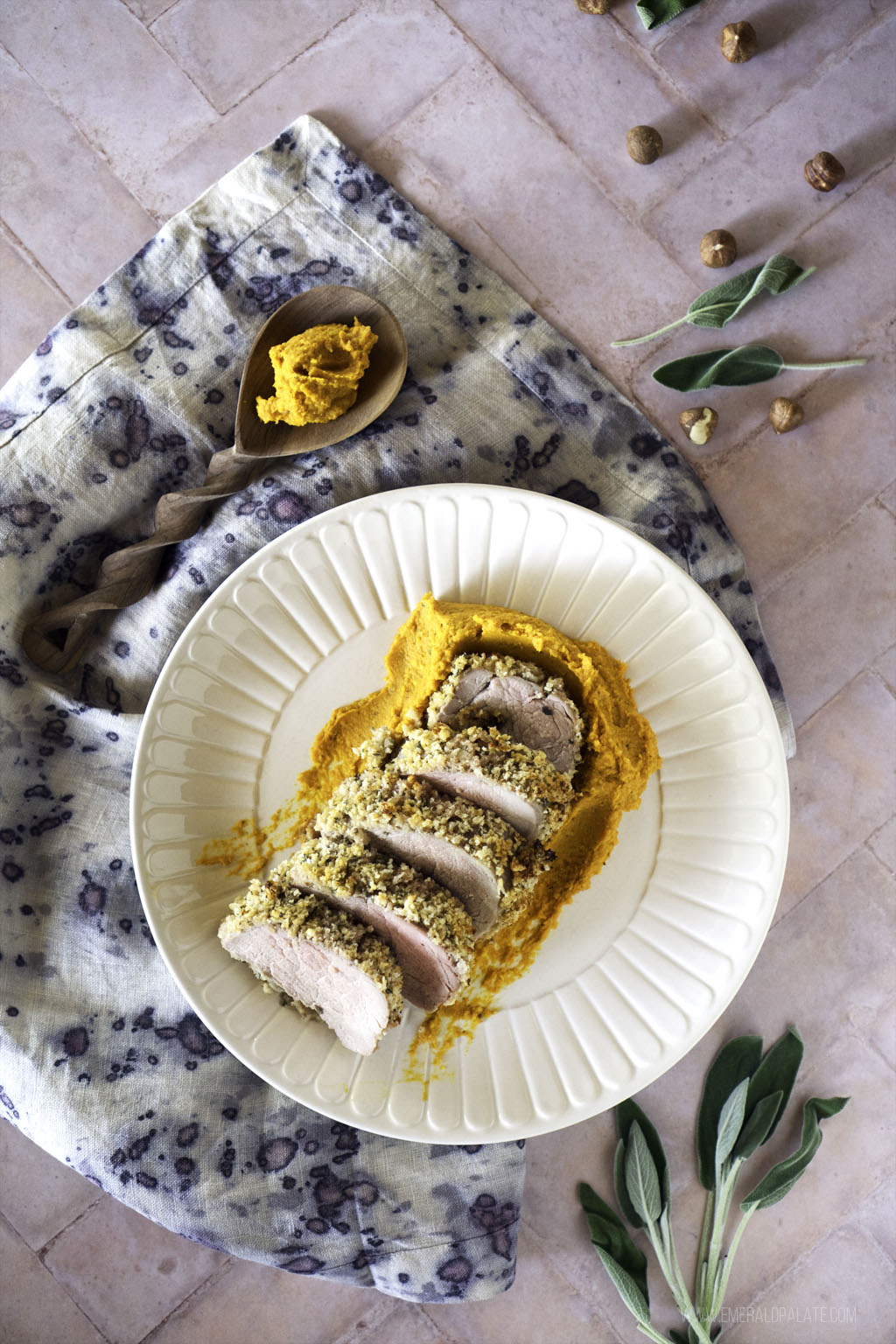 Pork tenderloin served over a butternut squash and carrot puree