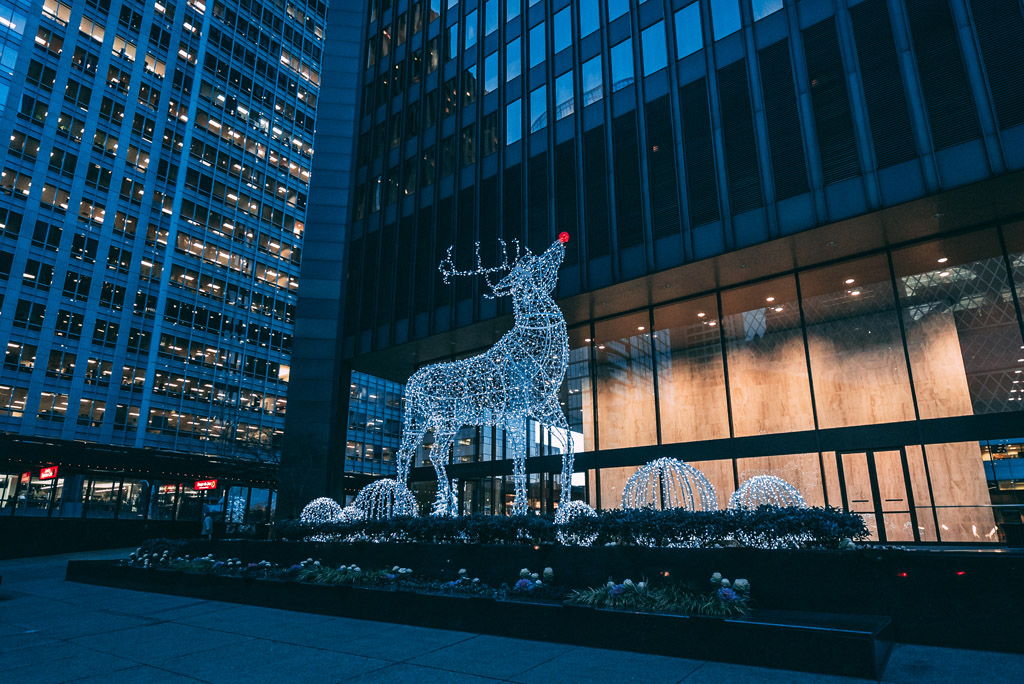 reindeer Christmas lights in downtown Seattle