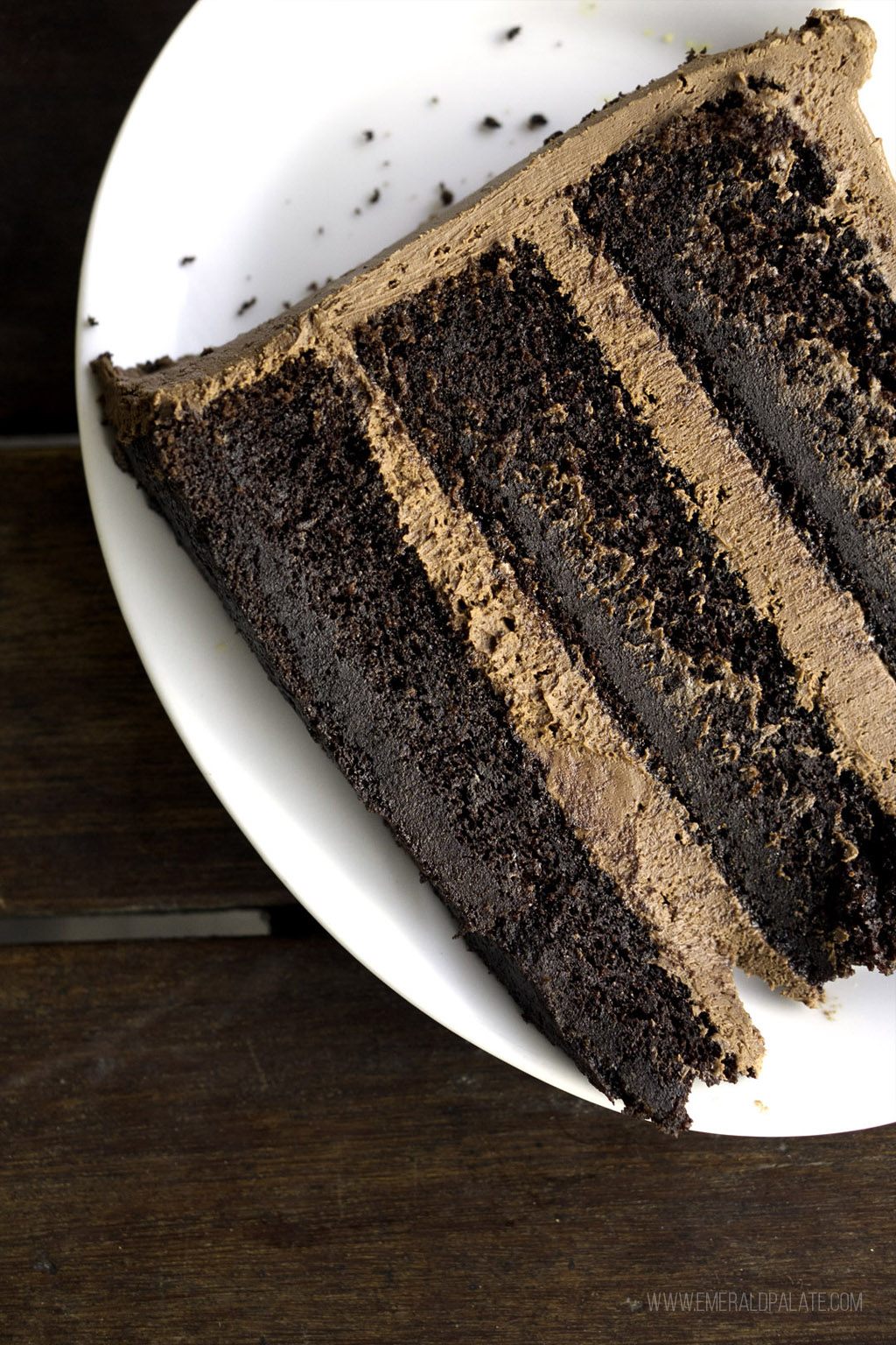 slice of chocolate cake laying flat available for Seattle dessert delivery