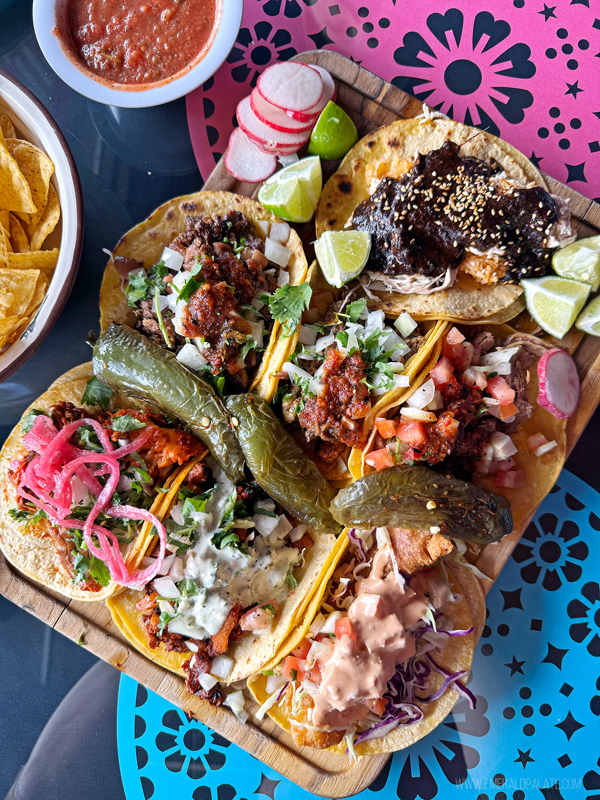 platter of 9 heaping tacos, the best street tacos in Seattle