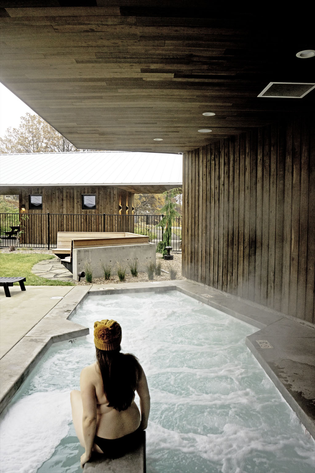 woman relaxing in a spa pool in Columbia River Gorge