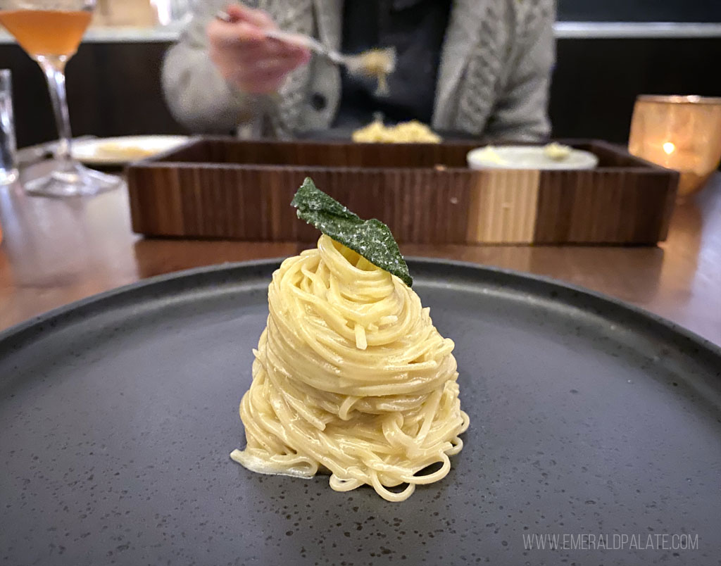 nest of tajarin pasta at a fancy Seattle restaurant